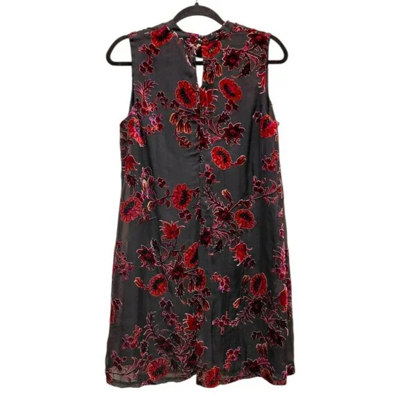 Luxology Multicolor Velvet Floral Overlay Choker Dress 8 Burnout - Picture 2 of 10